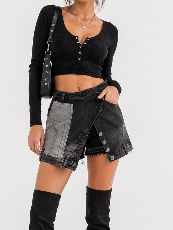 BOUTIQUE Pants - 89В.New Black Washed Denim Button-Front Women’s Shorts